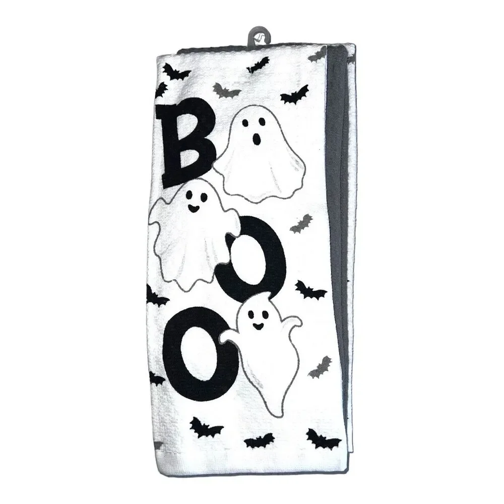 Martha Stewart Set Of 3 Kitchen Towels Halloween BOO GHOSTS 100% Cotton NWT